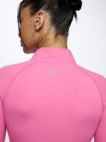 SUMWON WOMEN Premium Performance Half-Zip Sport Jacket Athletic Training Running Workout Top High-Neck Ruched Front Compression Athleisure Fitness Apparel - Hot Pink - View 6
