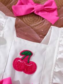 SHEIN Baby Girl Cute Casual Colorblock Ruffle Trim Embroidered Strawberry Tiered Dress, Suitable For Play In Summer - Multicolor - View 4