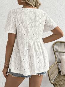 SHEIN V-Neck Button Decor Jacquard Knit Maternity T-Shirt - White - View 2