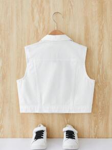 SHEIN Tween 女童 Y2K 春夏波西米亚风水洗休闲时尚学院风无袖牛仔夹克