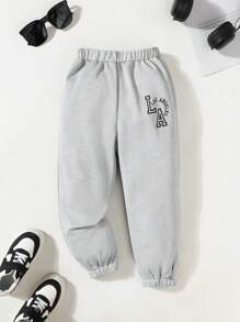 SHEIN Playful Pals Young Boy Casual Letter Print Long Pants, Suitable For Outdoor Play And Casual Wear
