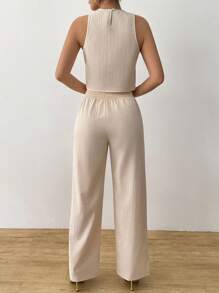 INAWLY Elegant Vacation Round Neck Camisole & Hollow Strap Straight Leg Pants 2pcs Casual Women Set