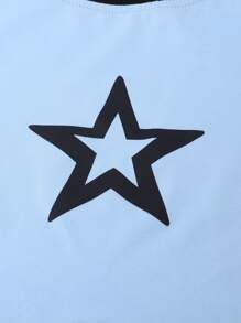 SHEIN Y2K Raglan Sleeve Five-Pointed Star Print Cropped T-Shirt For Teen Girls - Baby Blue - View 5