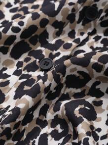 DAZY Women All-Over Leopard Print Casual Long Sleeve Shirt Cheetah Print,Fall Women Clothes - Coffee Brown - View 3