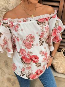 SHEIN Blusa floral para maternidad con hombros descubiertos para el Día de San Valentín