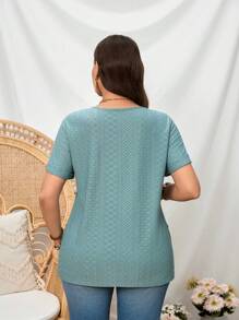 SHEIN LUNE Plus Size Solid Color Round Neck Short Sleeve Casual T-Shirt - Olive Green - View 2