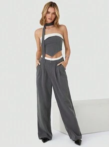 SHEIN EZwear Conjunto de top bandeau y pantalones de estilo nuevo para mujer