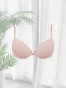 DesireSculpt 1 件装女士纯色细肩带休闲文胸带钢圈，简约 - 粉色 - 查看 6