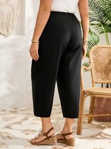 EMERY ROSE Plus Size Women's Solid Pocket Tapered Casual Capri Pants,Vacation Outfits Woman,Summer Clothes