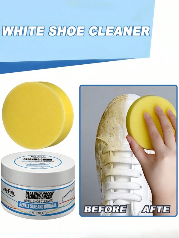 SHEIN 1pc Cleaning Cream With Sponge Multipurpose Cleaning Cream Multi-Functional Cleaning And Stain Removal Cream, Shoe Cleaner For White Sneaker Shoes Whitening Cleansing Free Wash No Yellowing