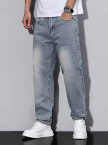 RivetRise Jeans casuales de corte recto y holgado con bolsillos, versátiles para hombres