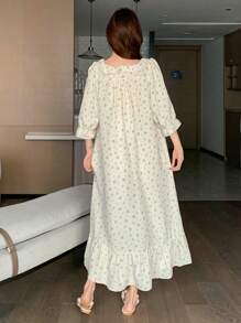 DAZY Ditsy Floral With Ruffle Hem Nightgown Pajama, Moo Moo - White - View 2