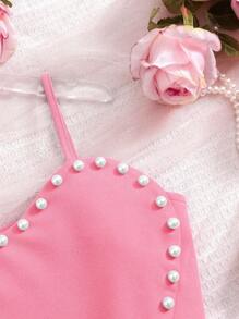 SHEIN Tween 女童合身心形仿珍珠装饰吊带背心