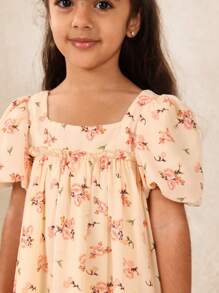 SUMWON Puff Sleeve Square Neck Empire Waist Floral Summer Dress Girls Tea Party Spring Special Occasion Wedding Guest Birthday Celebration Easter Holiday - Multicolor - View 4