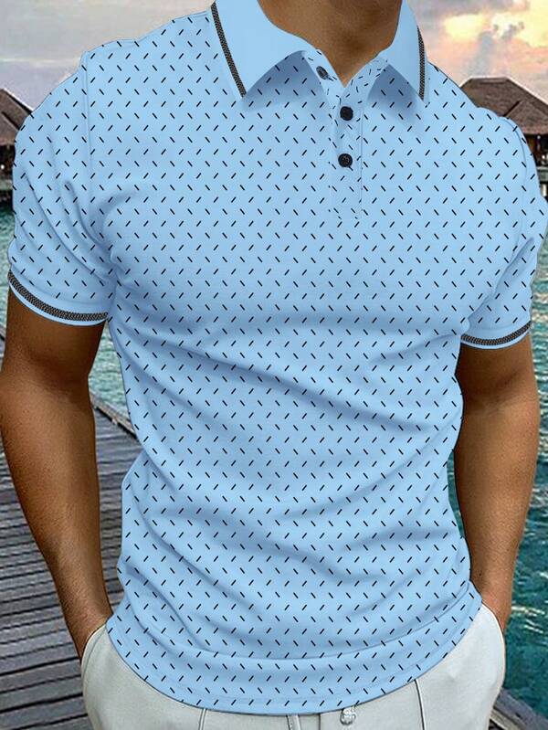 Manfinity Homme Men's Front Button Short Sleeve Solid Color Patchwork Casual Polo Shirt