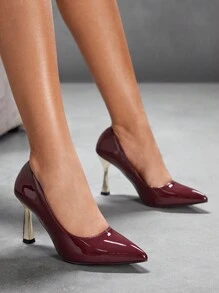 CUCCOO SZL Tacones altos de punta en color rojo vino, adecuados para salir de noche, vestidos de fiesta, celebraciones de Navidad y Año Nuevo, y atuendos de primavera/verano