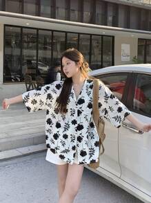 DAZY Blusa casual de mujer con estampado floral y abierta en la parte delantera, para el verano