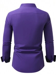 Manfinity Mode Men's Autumn Single-Breasted Casual Business Shirt, Long Sleeve, For Fall - Purple - View 2