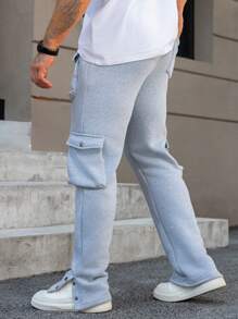 Manfinity Homme Men's Solid Color Front Tie Pocket Casual Sweatpants, Daily Wear - Light Grey - View 2