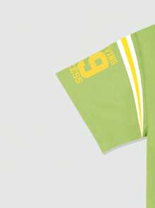 ROMWE MEN Prep 2pcs Men's Jersey Letter Print Short Sleeve T-Shirt And Shorts Set - Army Green - View 6