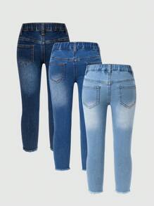 Maija Kids Maija Kids Young Girl Y2K 3 条女童海军蓝/中蓝/浅蓝牛仔弹力紧身牛仔裤，女童春夏休闲度假流浪汉装牛仔裤 - 淺色水洗藍 - 查看 2