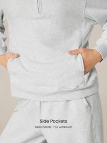 GLOWMODE 日常羊毛半拉链臀长长袖运动衫，带侧袋，日常休闲