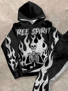 SHEIN Leap Crew Teen Boys' Casual Cartoon Graphic Loose Fit Hoodie & Pants 2 Pieces Set - Multicolor - View 3