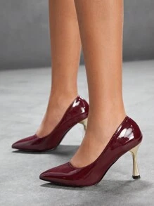 CUCCOO SZL Tacones altos de punta en color rojo vino, adecuados para salir de noche, vestidos de fiesta, celebraciones de Navidad y Año Nuevo, y atuendos de primavera/verano