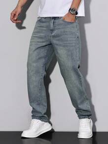 Manfinity Homme Men Pocket Straight Loose Casual Versatile Jeans - Blue - View 8