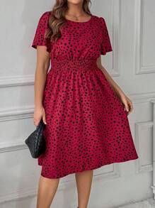 SHEIN LUNE Plus Size Women Spring Short Sleeve Floral Print Belted Casual Dress For Summer