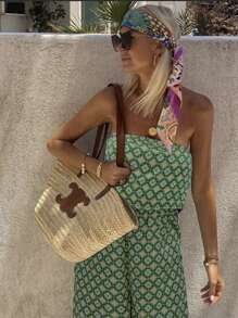 Vivid Eden Women's Casual Jumpsuit With Bandeau Top, Minimalist & Stylish For Everyday Wear,Vacation Outfits For Women - Green - View 3