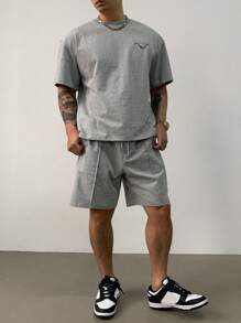 DAZY Men's Summer Solid Gray Triangular Pocket Design Premium T-Shirt Set - Grey - View 6