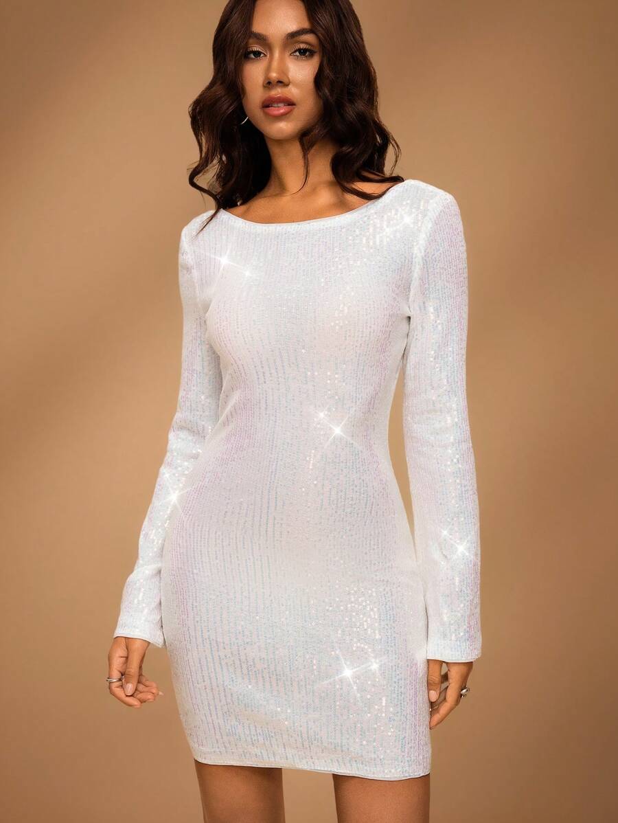 Forever 21 Damen einfarbiges Mini-Lässig-Kleid, langärmelig, einfach und modisch für den täglichen Gebrauch