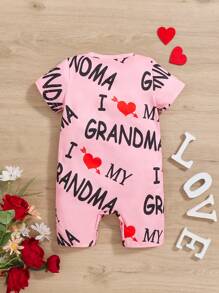 SHEIN Baby Mädchen süßer, lässiger Romper mit Buchstaben- und Herz-Muster, bequem und kurzärmelig, Sommeroutfit für den Alltag
