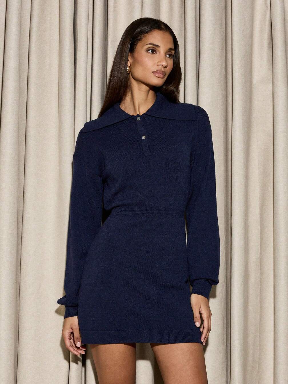fitted long sleeve sweater dress INSPIRE CHIC Women's Knitted V Neck Solid Color Long Sleeve Button Fitted Sweater Dresses X-Small Black