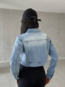 EURMUSE CROP LGHT WASH DENIM JACKET SIMPLE FASHIONABLE DAILY CASUAL