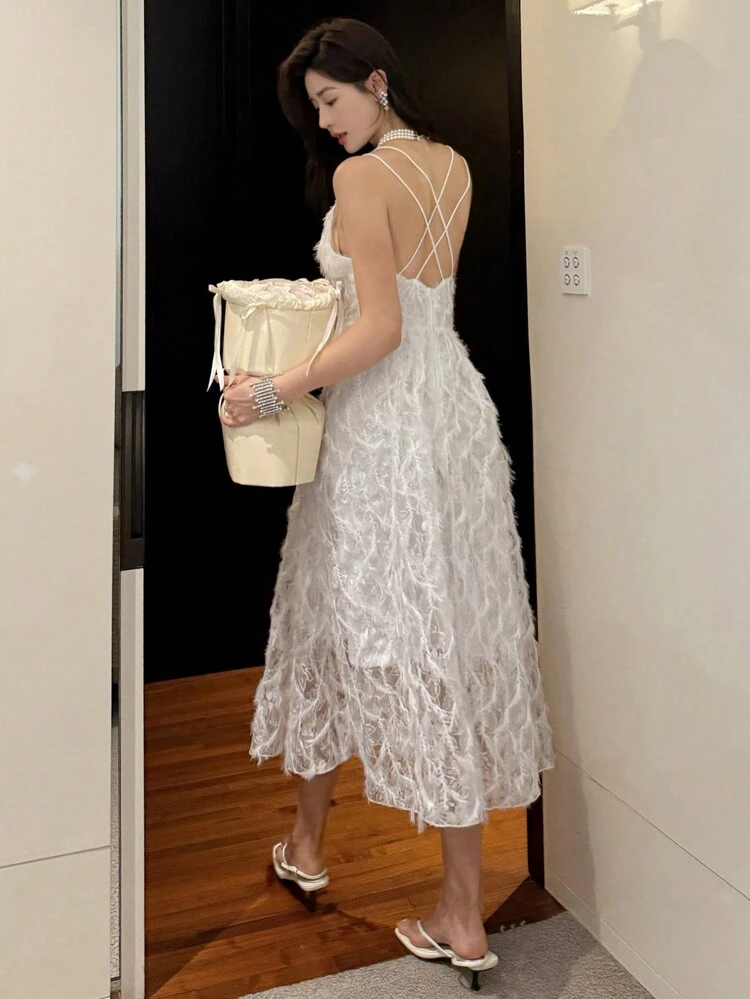 Women's Solid Color Spaghetti Strap Casual Waisted Dress Sundress,Formal Women Dresses