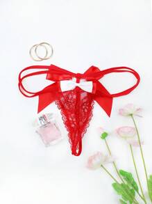 1 pieza Calzones rojos minimalistas y sexy de talla grande con adorno de bola de pelo y lazo