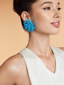 SHEIN SXY 1 par de aretes de cristal con diseño exagerado de moda, hechos a mano - Azul - Ver 4