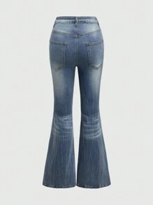 ROMWE Kawaii 性感优雅 Y2K 街头风辣妹喇叭牛仔裤，复古水洗水钻蝴蝶装饰长裤，夏季女式牛仔裤