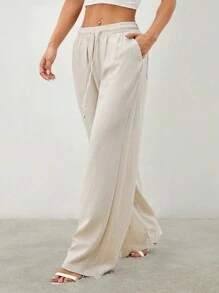 SHEIN PETITE 女式系带口袋长裤 - 杏色 - 查看 5