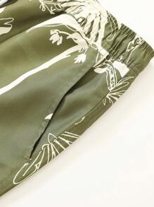 Surfspeed Men's Casual Coconut Tree Print Drawstring Waist Beach Shorts - Army Green - View 7
