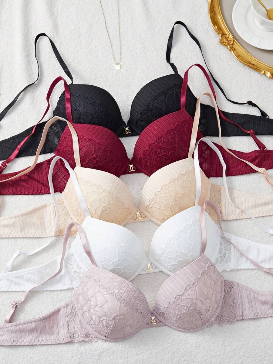 5 Sets Women's Push Up Lace Patchwork Lingerie Bras