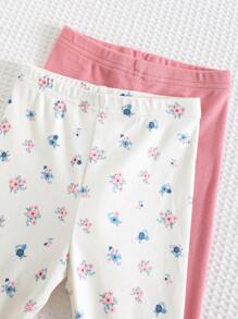 Cozy Pixies Baby Girl Ditsy Floral Pattern Knit Soft Elastic Waist Leggings 2Pcs Set Print - Pink - View 7