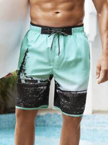 Surfspeed Men's Contrast Building Print Beach Shorts - Multicolor - View 4