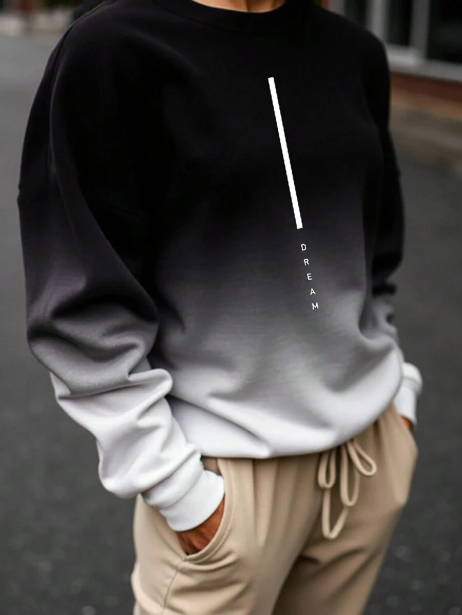 Manfinity Homme Ombre Print Men's Letter Graphic Sweatshirt, Autumn/Winter - Multicolor - View 1