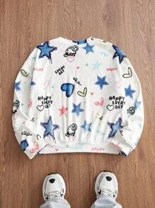 Manfinity VCAY Men's Woven Loose Dropped Shoulder Crew Neck Long Sleeve Casual Pullover Sweatshirt, For Fall Winter