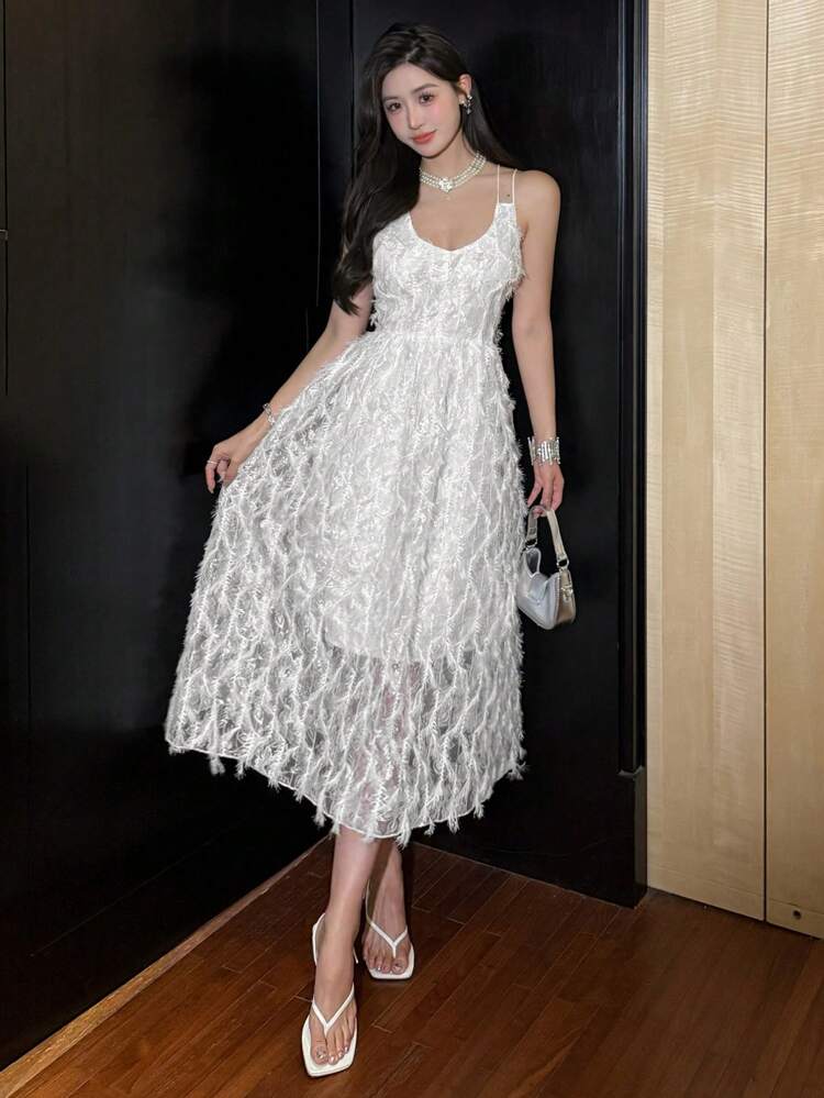 Women's Solid Color Spaghetti Strap Casual Waisted Dress Sundress,Formal Women Dresses