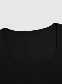 Flirla 2pcs/Set Versatile Round Neck Long Sleeve Romper And Wide-Leg Pants Set, Casual - Black - View 10