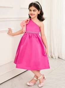 SHEIN Young Girl Woven Contrast Color Ruffle Trim Snug Fit Cami Dress